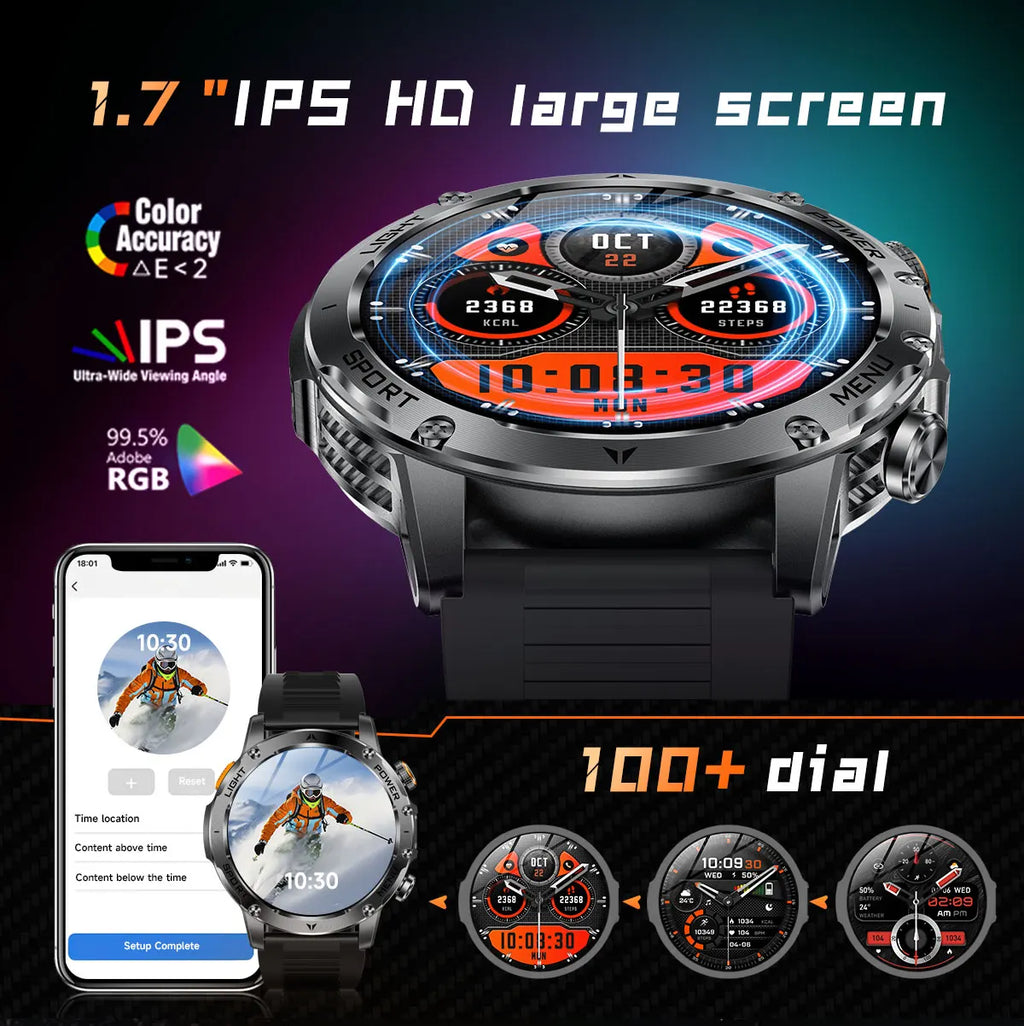 2025 1000mAh Super Capacity Battery 1.7-inch Large Screen Bluetooth Call IP68 Waterproof