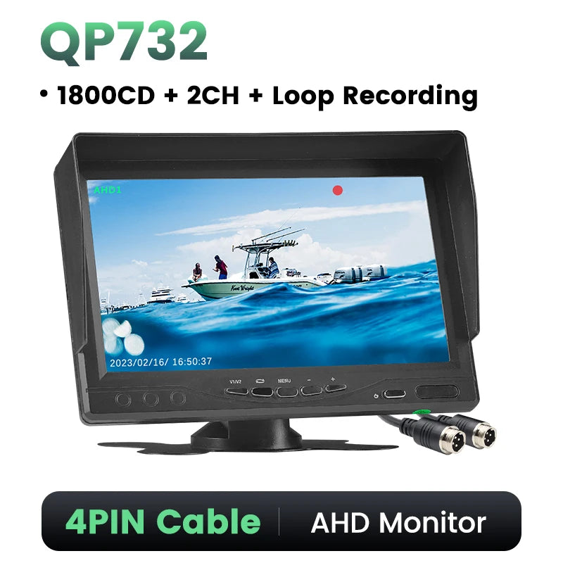 GreenYi 7" AHD Recording DVR 1800cd Highlight Quantum Screen Monitor Support for Truck Bus Fishing Support SD Card